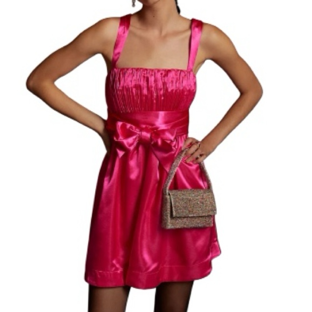 Maeve Bow-Tie Satin Mini Dress